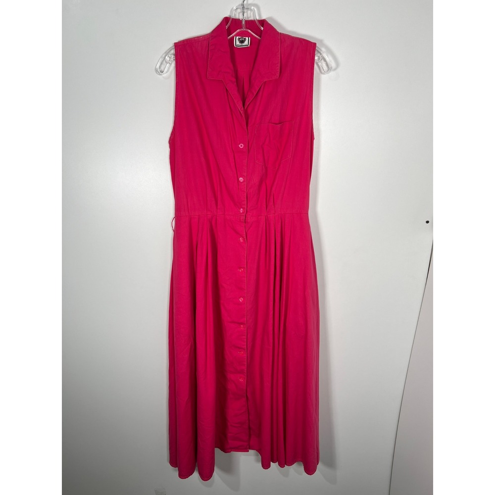 Vintage Preppy Legally Blonde Barbie Pink Sleeveless Cotton Midi Shirt Dress M
